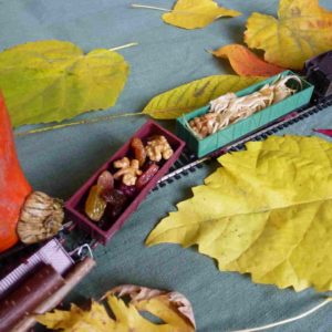 Salade de chou blanc avec du miel, des raisins secs, des noix.